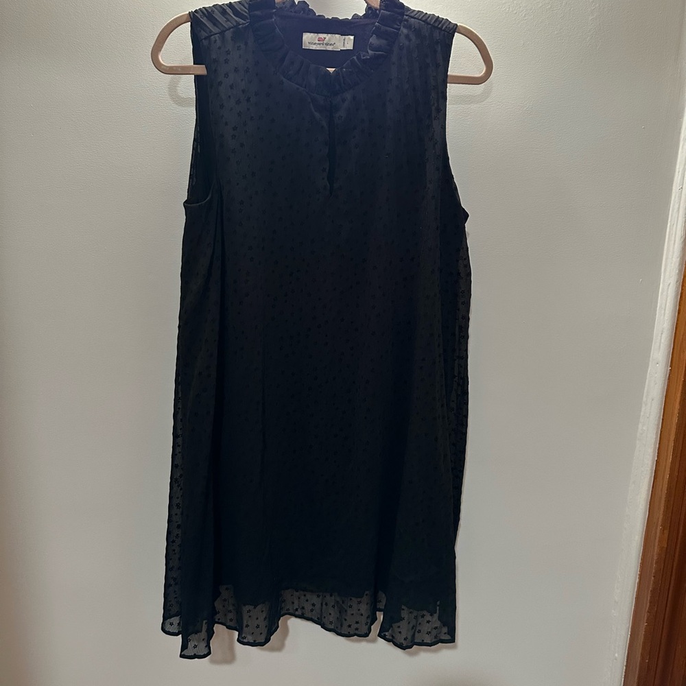 Vineyard Vines Size L Black Sleeveless Sheath Dress w/ gathered ruffle neck - Picture 1 of 5